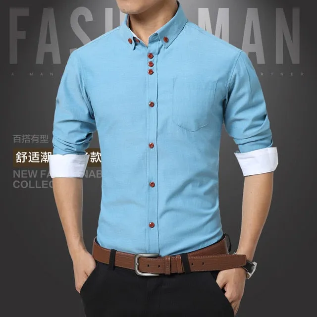 Dress Shirts Cotton Solid Casual Shirt Men