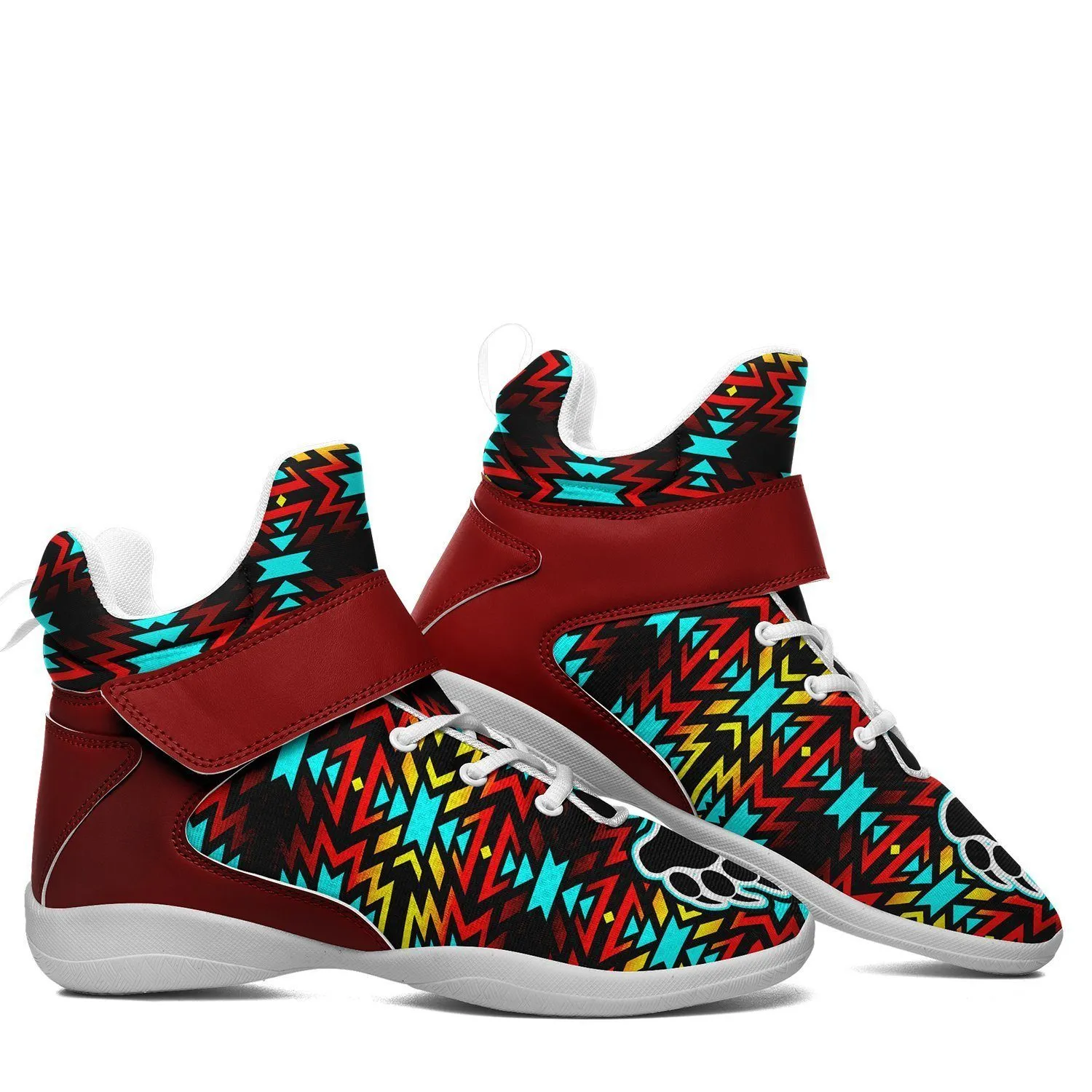 Fire Colors and Turquoise Bearpaw Ipottaa Basketball / Sport High Top Shoes - White Sole