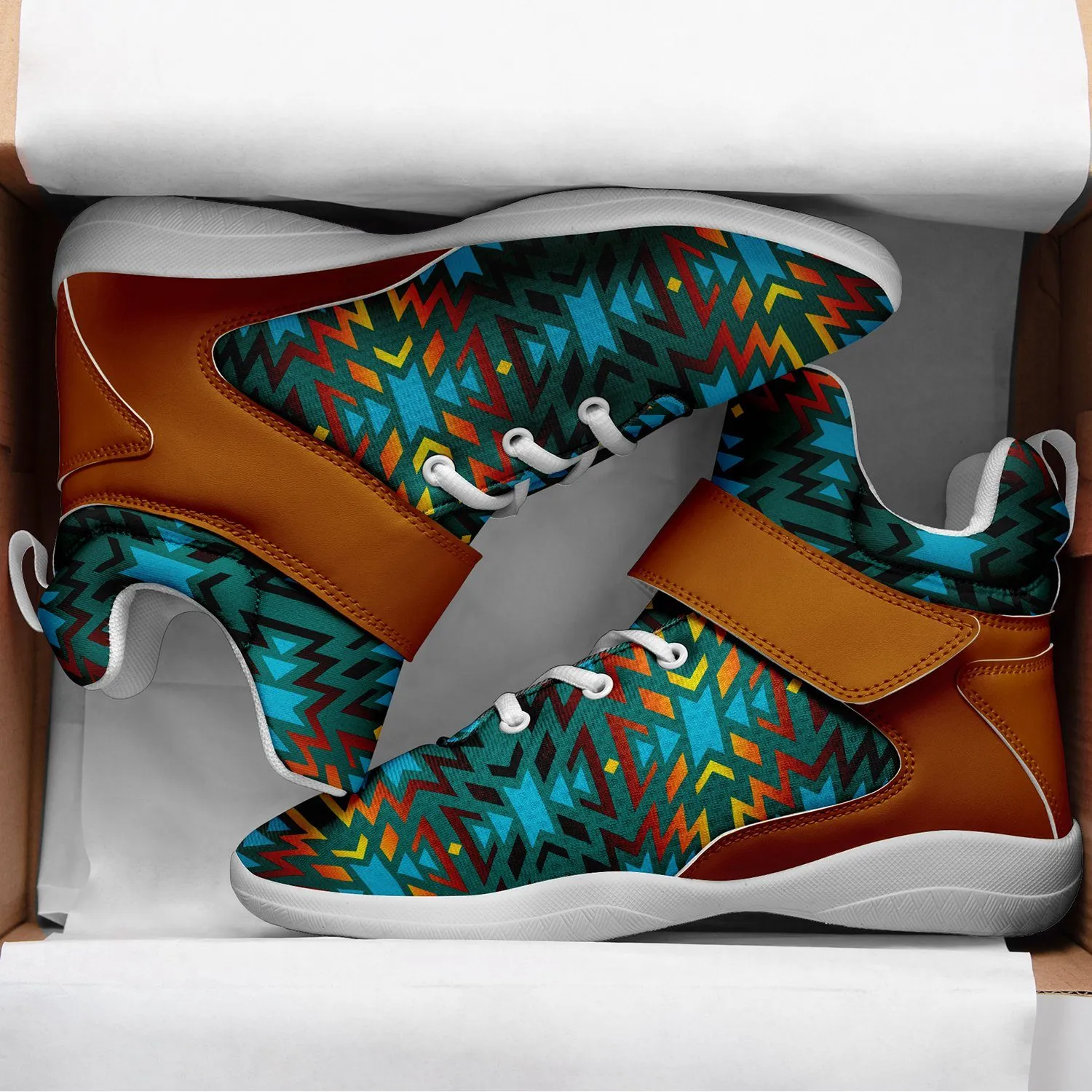 Fire Colors and Turquoise Teal Ipottaa Basketball / Sport High Top Shoes