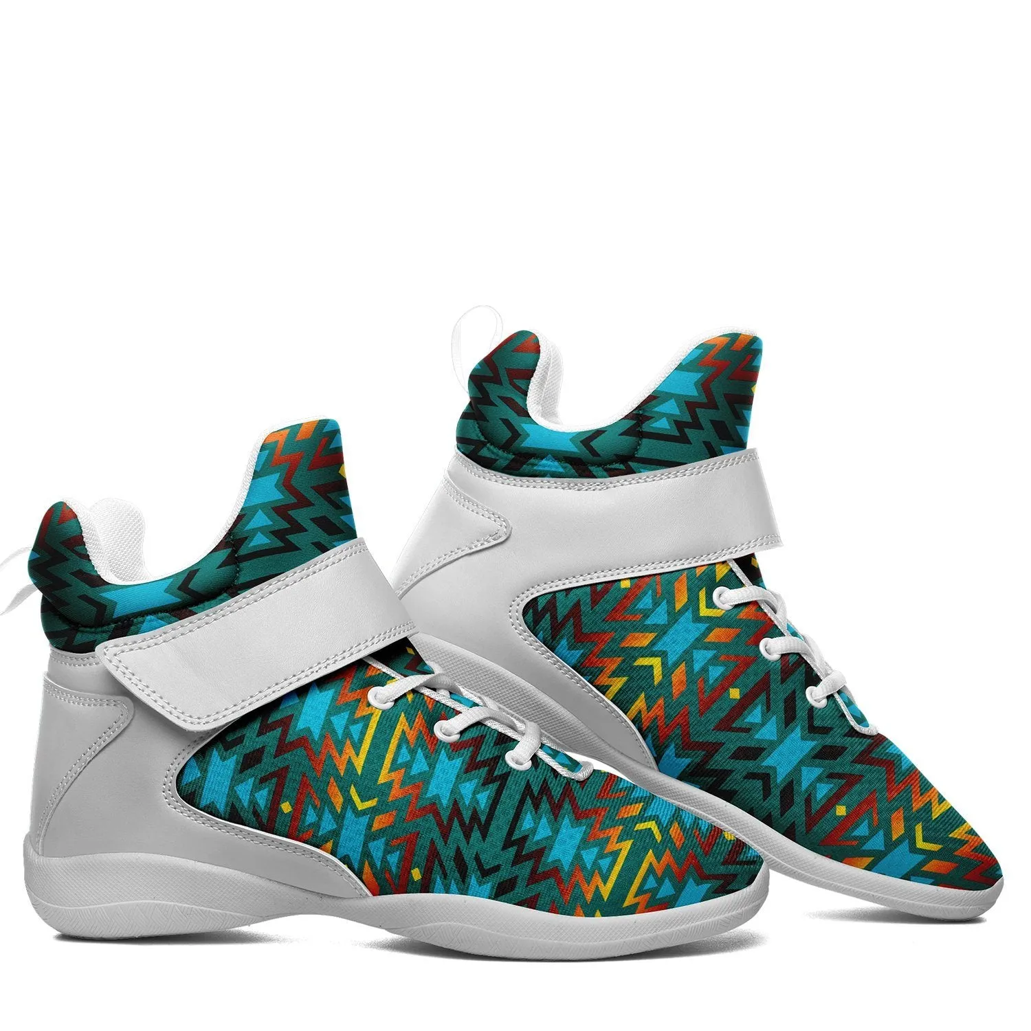 Fire Colors and Turquoise Teal Ipottaa Basketball / Sport High Top Shoes