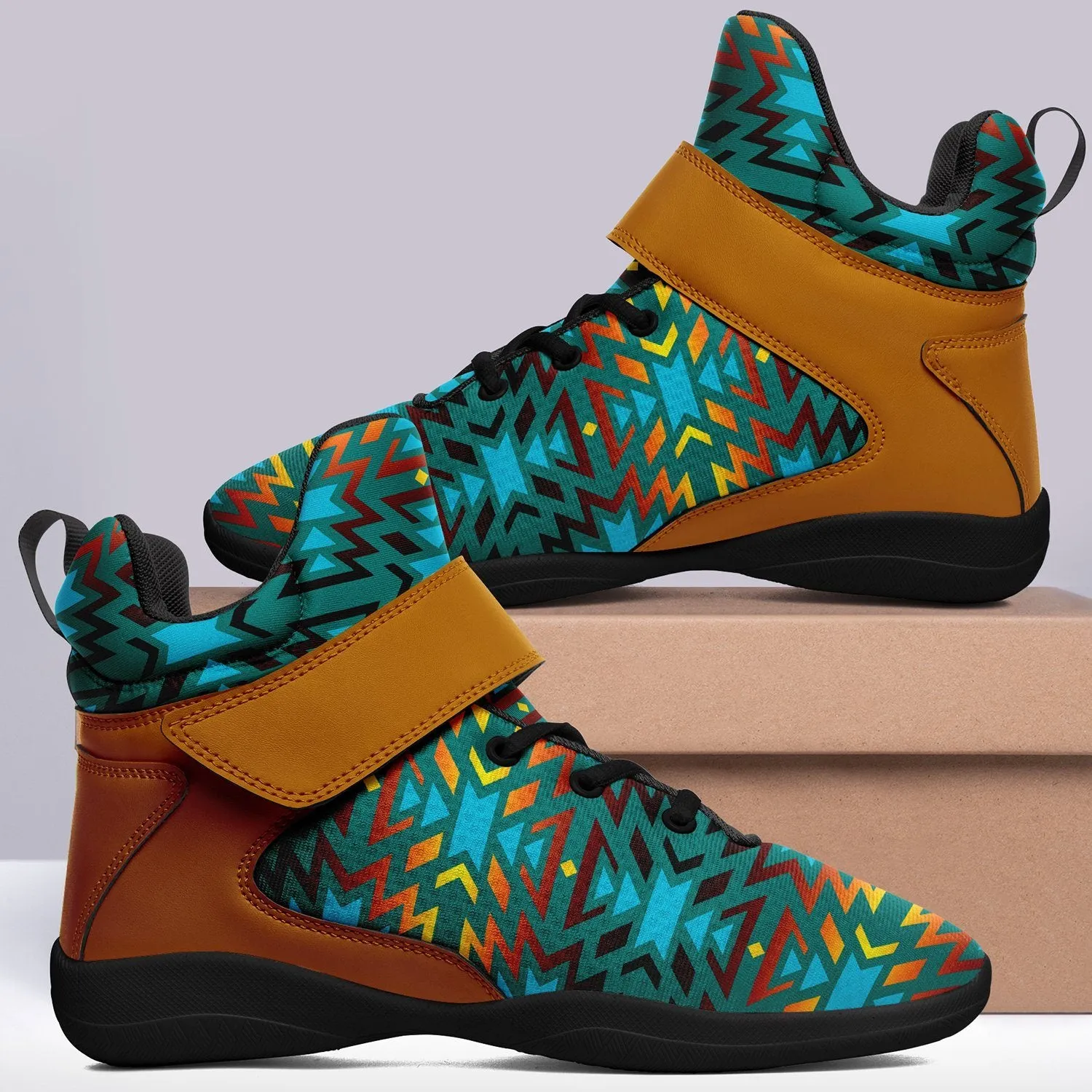 Fire Colors and Turquoise Teal Ipottaa Basketball / Sport High Top Shoes