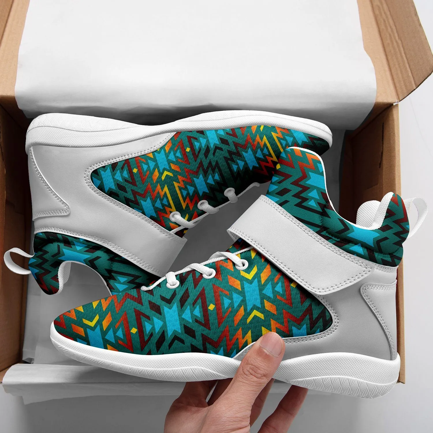 Fire Colors and Turquoise Teal Ipottaa Basketball / Sport High Top Shoes