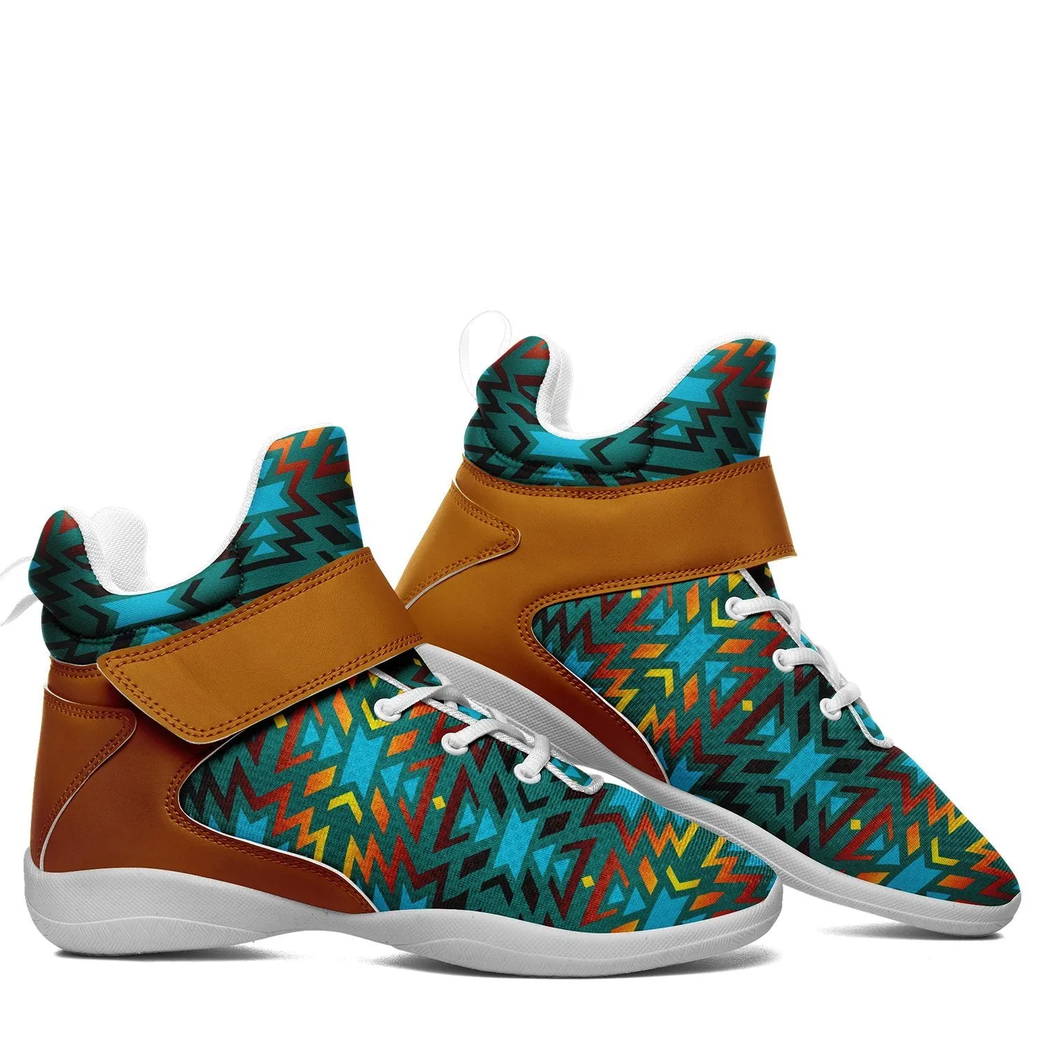 Fire Colors and Turquoise Teal Ipottaa Basketball / Sport High Top Shoes