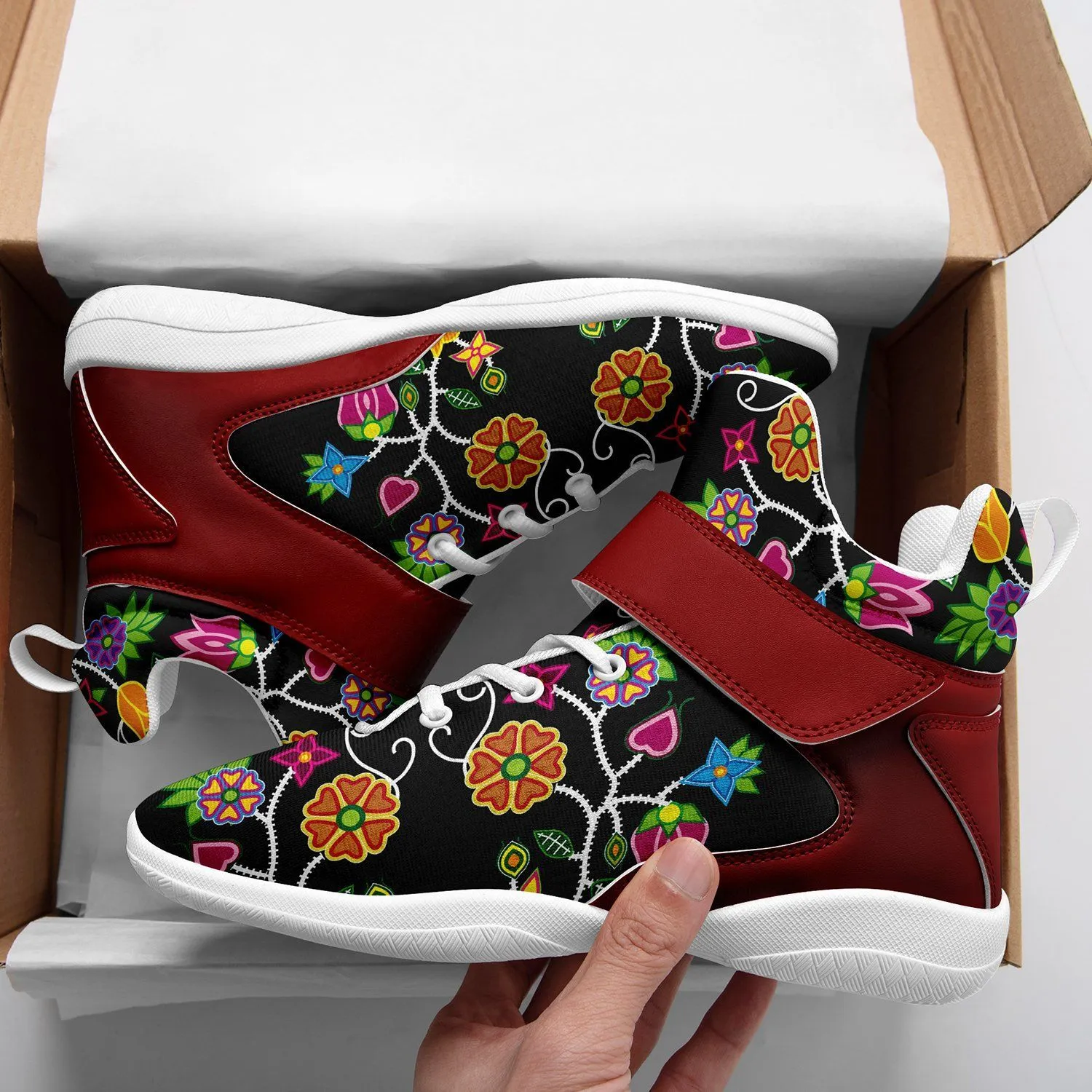 Floral Beadwork Ipottaa Basketball / Sport High Top Shoes - White Sole