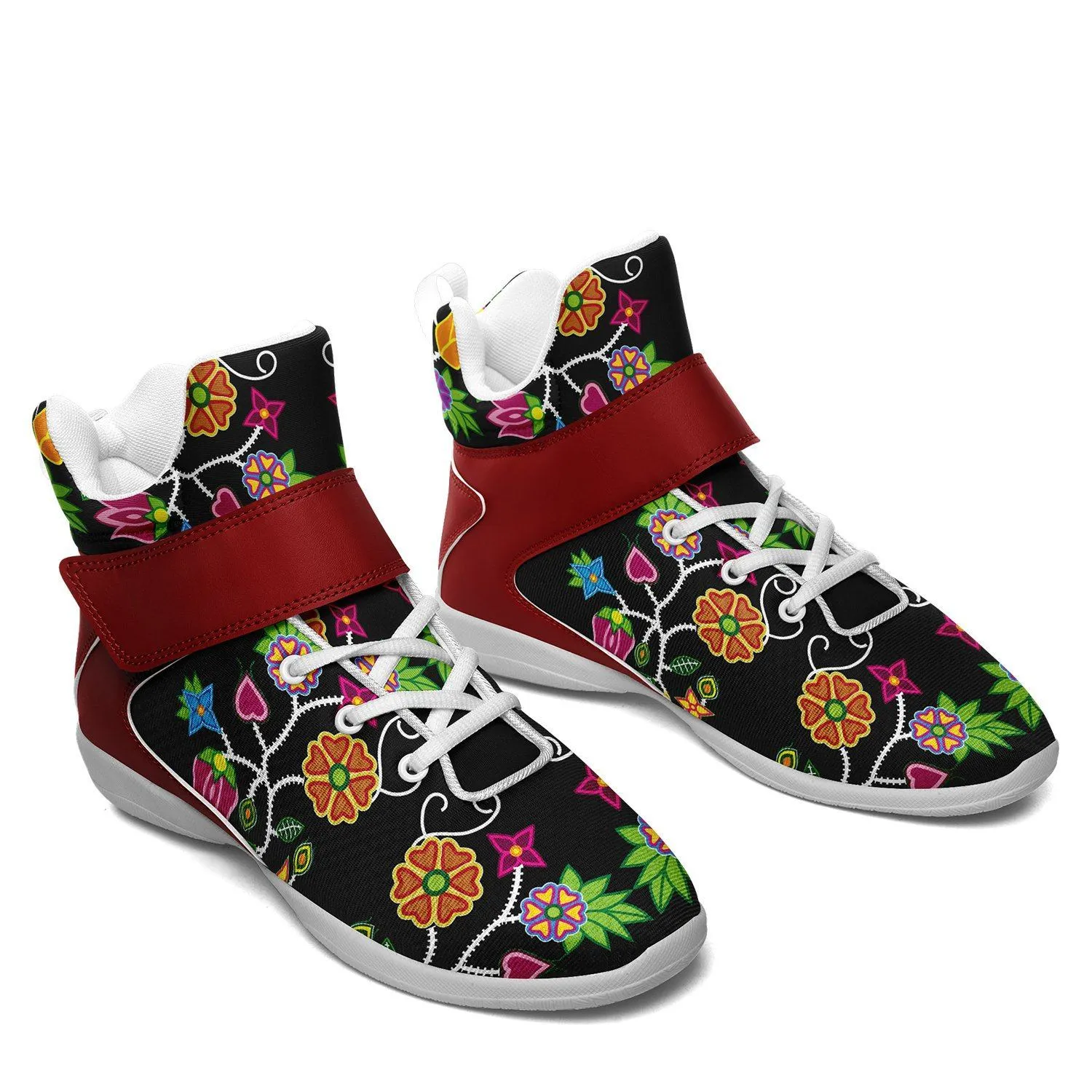 Floral Beadwork Ipottaa Basketball / Sport High Top Shoes - White Sole