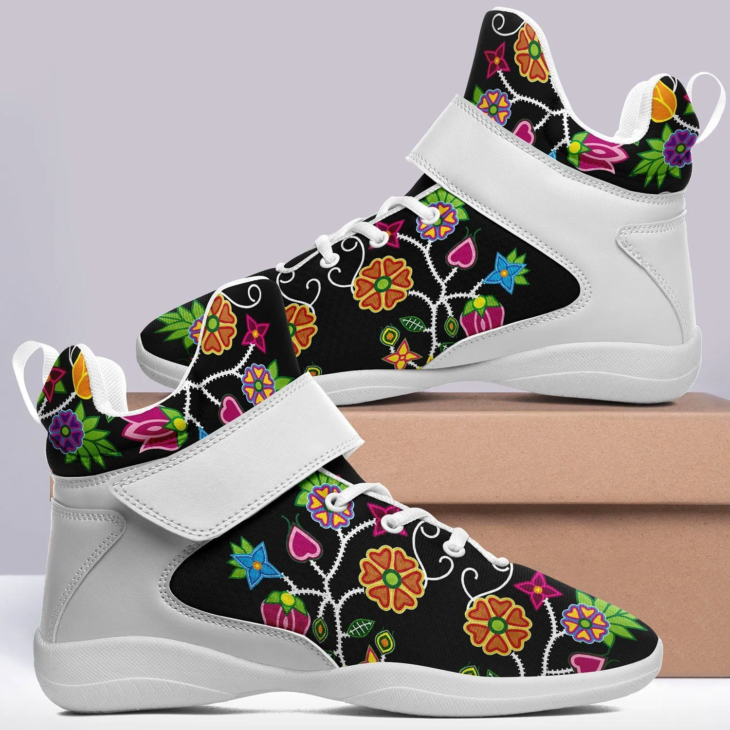 Floral Beadwork Ipottaa Basketball / Sport High Top Shoes - White Sole