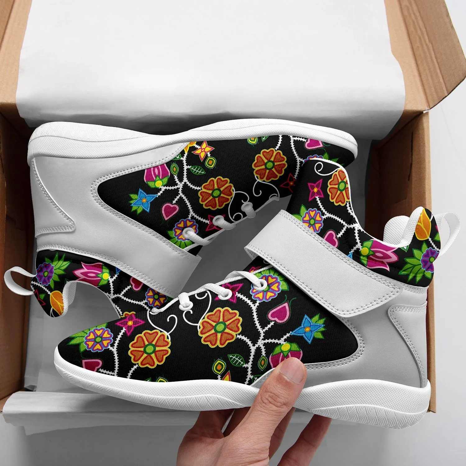 Floral Beadwork Ipottaa Basketball / Sport High Top Shoes - White Sole