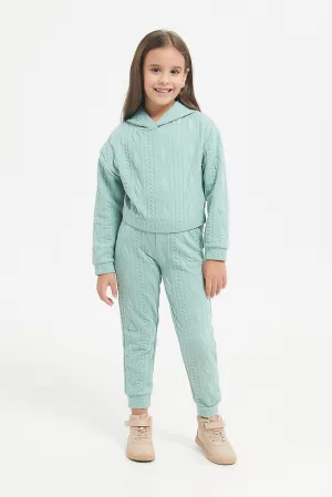 Girls Green Jacquard Jogger Set (2 Piece)