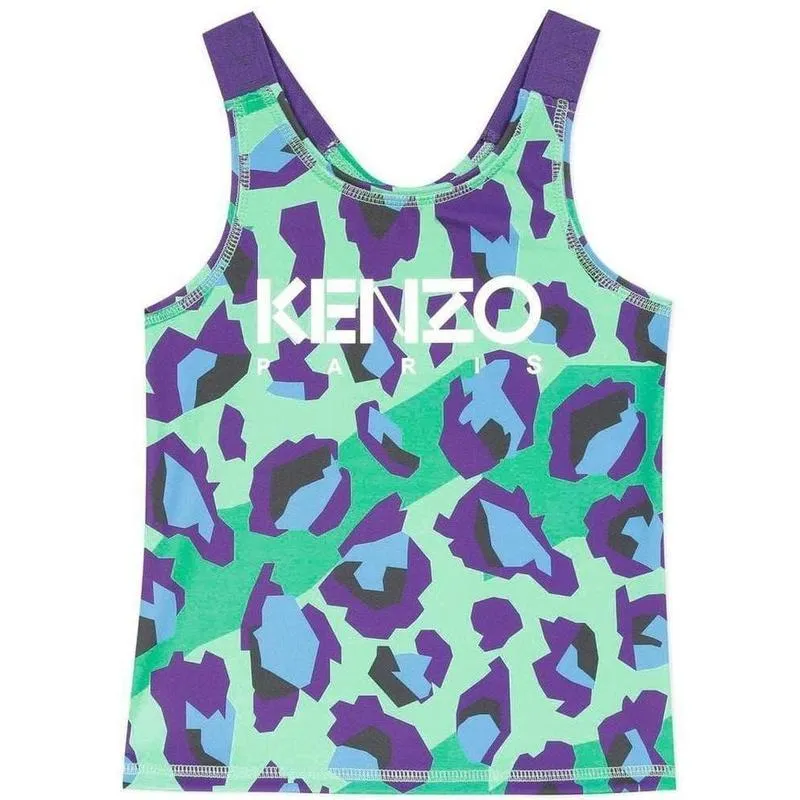 Girls Green Tiger Print Active Sleeveless Top