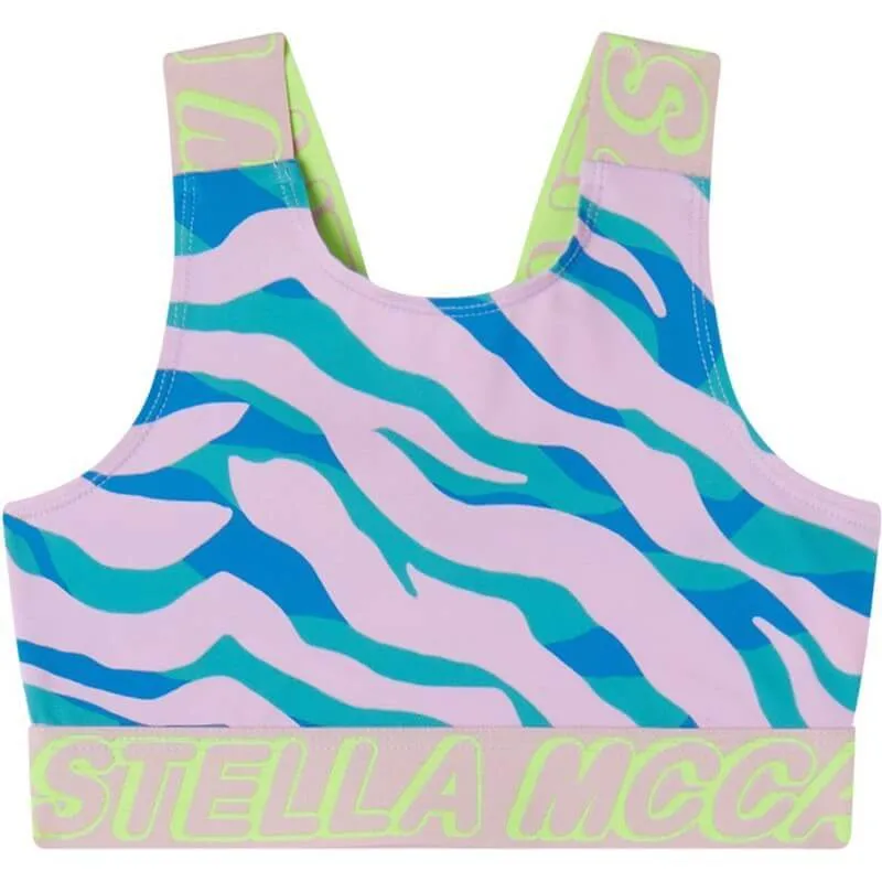 Girls Pink & Blue Zebra Print Crop Top