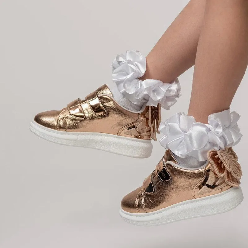 Girls Rose Gold Bow Trainer