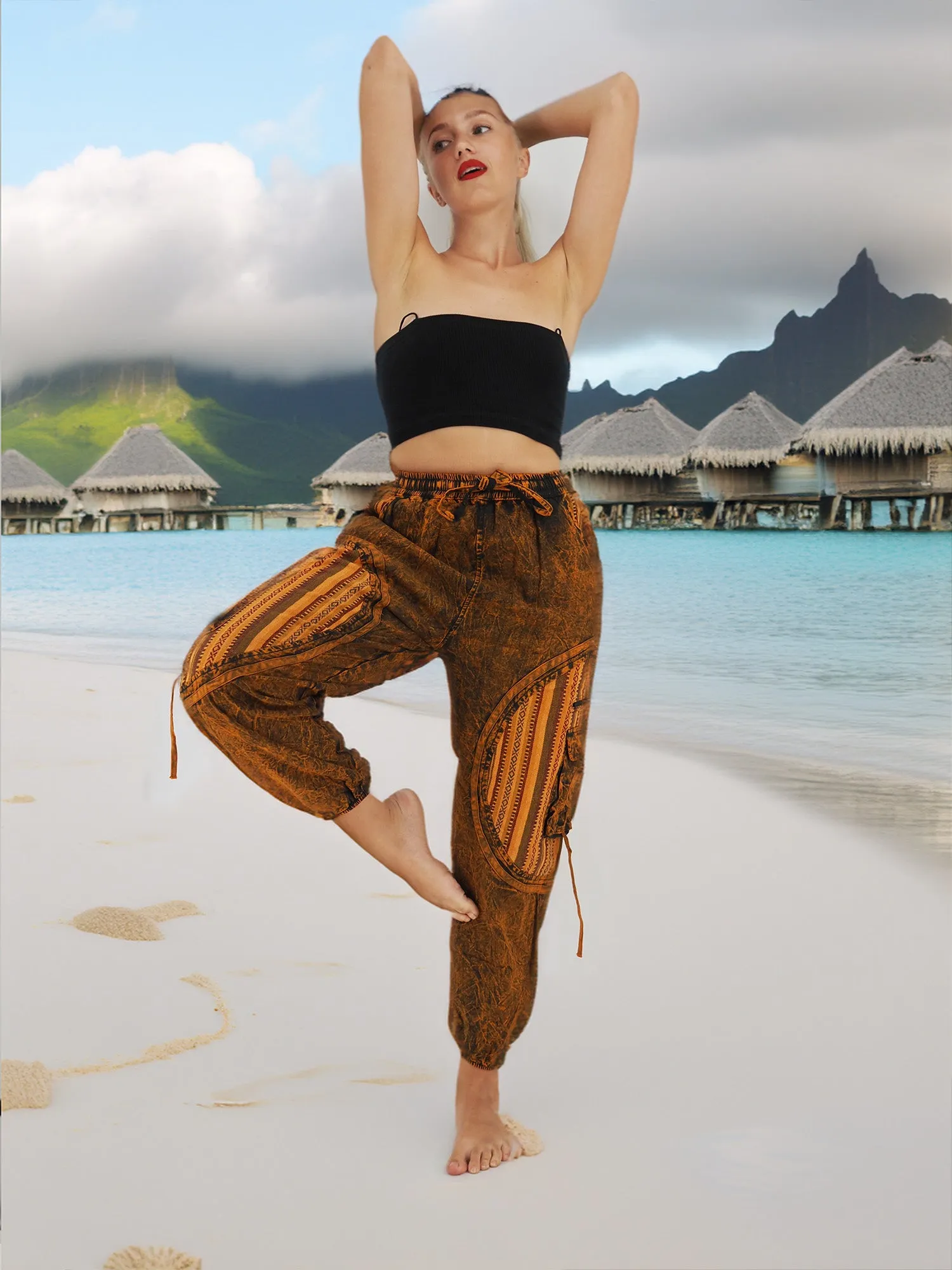 Handmade Unisex Boho Cotton Hippie Yoga Pants Size S/M-L/XL-XXL Orange