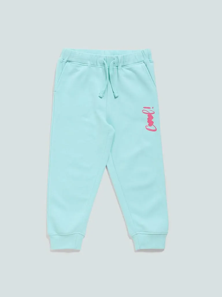 HOP Kids Mint Blue Cool Printed Joggers