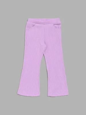 HOP Kids Self-Striped Lavender Flared Trousers