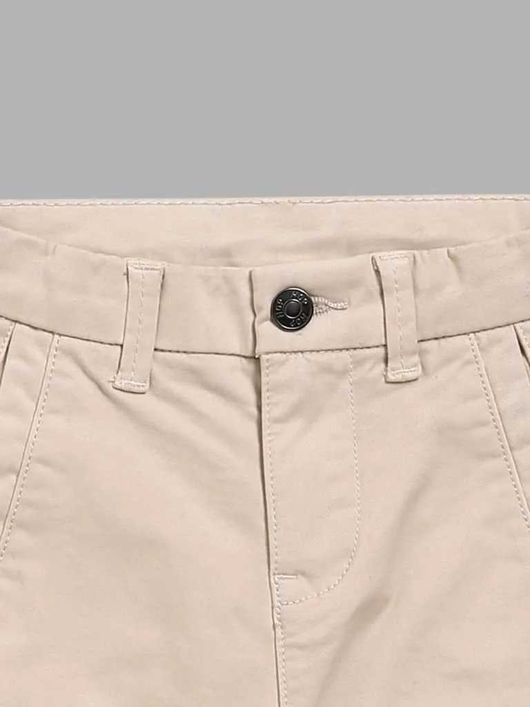 HOP Kids Solid Light Beige Cargo Trousers