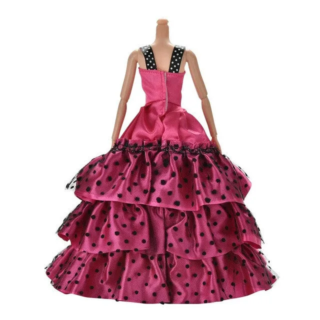 Hot Selling  Summer Mini Tank Doll Princess Dress 3 Layer Dot Flower Dress For Barbies Dolls Wedding Dresses