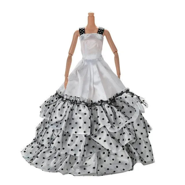 Hot Selling  Summer Mini Tank Doll Princess Dress 3 Layer Dot Flower Dress For Barbies Dolls Wedding Dresses