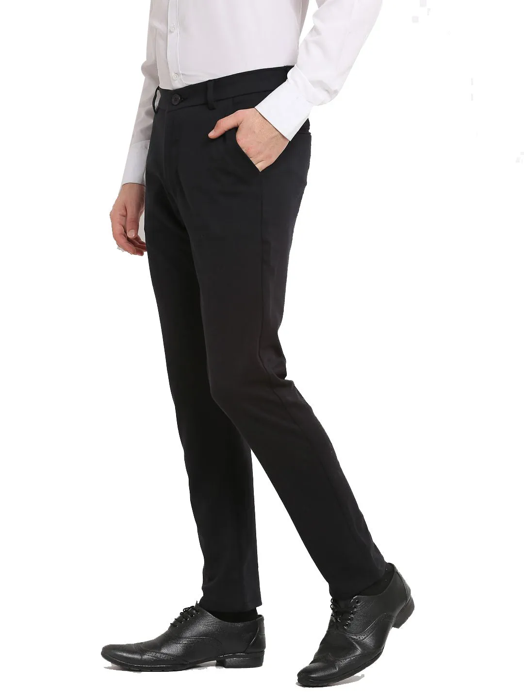 Jashvi Men's Black 4-Way Lycra Tapered Fit Trousers