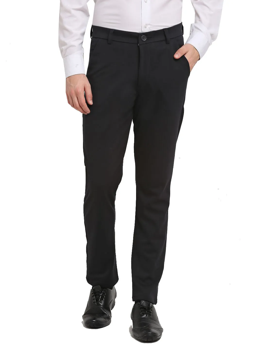 Jashvi Men's Black 4-Way Lycra Tapered Fit Trousers