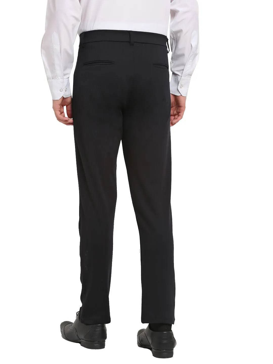 Jashvi Men's Black 4-Way Lycra Tapered Fit Trousers