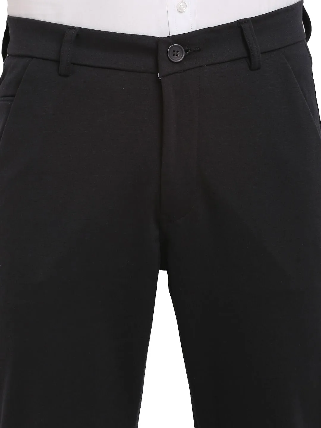 Jashvi Men's Black 4-Way Lycra Tapered Fit Trousers