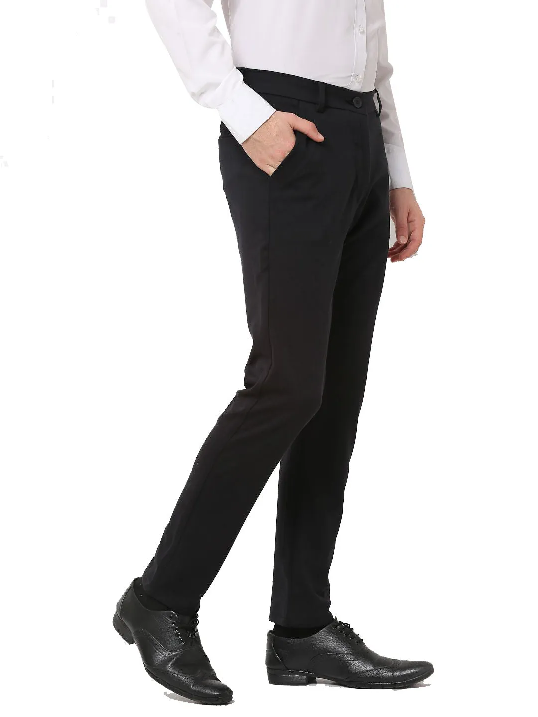 Jashvi Men's Black 4-Way Lycra Tapered Fit Trousers