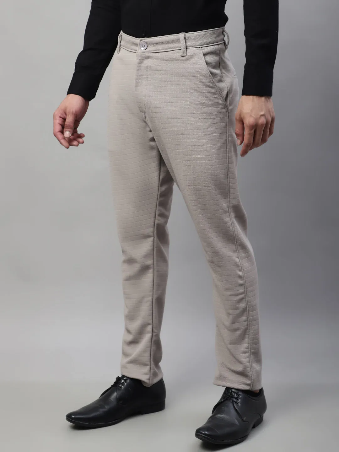 Jashvi Men's Light Grey Tapered Fit Formal Trousers