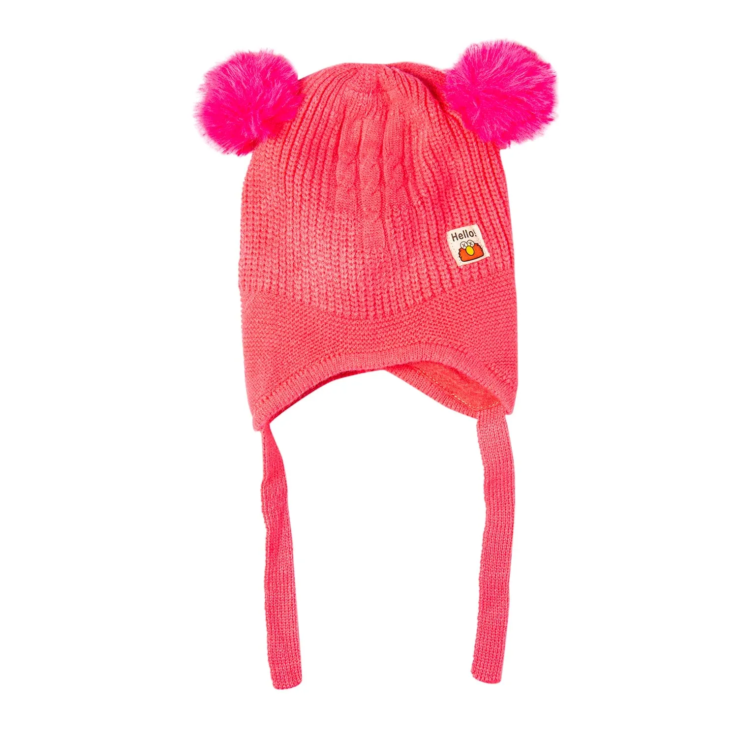 Knit Woollen Cap With Tie Knot For Ear Protection Solid Pink