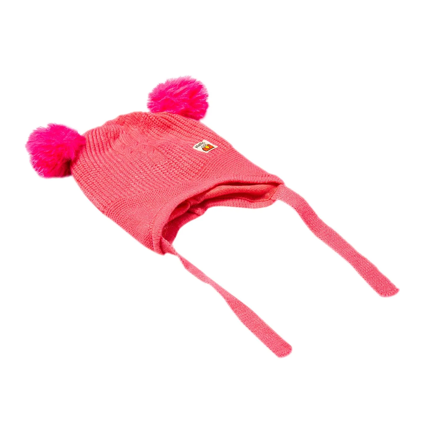 Knit Woollen Cap With Tie Knot For Ear Protection Solid Pink