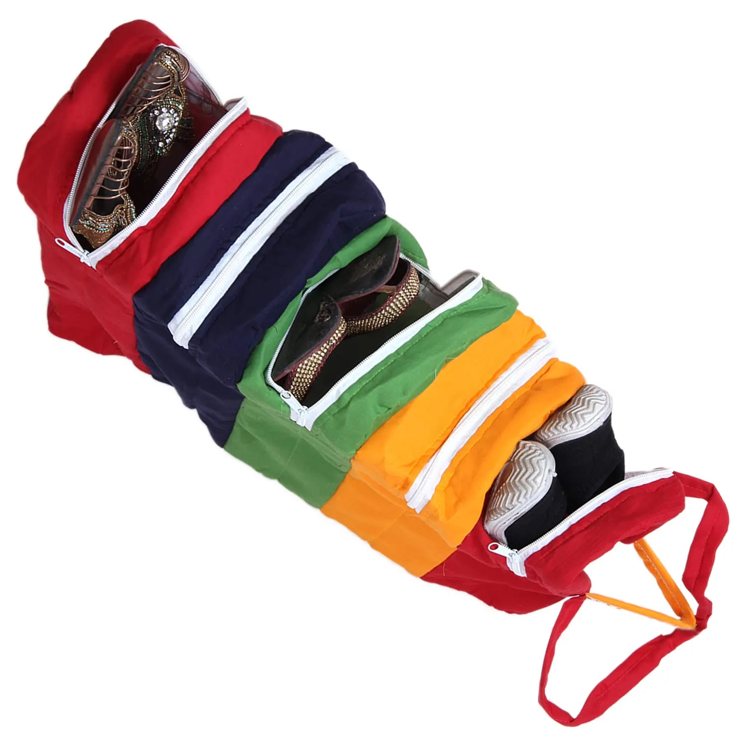 Kuber Industries Multiuses 5-Tier Hanging Cotton Shoe Organizer, Cover, Protector, Travelling Kit- Pack of 2 (Multicolour), (49KM0477)