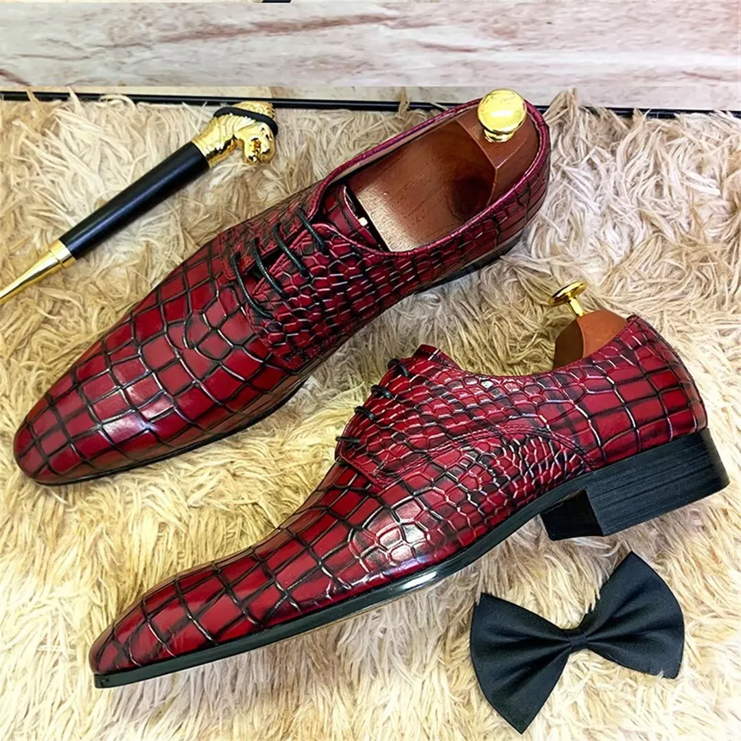 LeatherLux Genuine Crocodile Patterned Autumn Dress Shoes