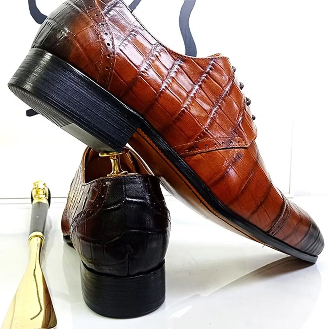 LeatherLux Genuine Crocodile Patterned Autumn Dress Shoes