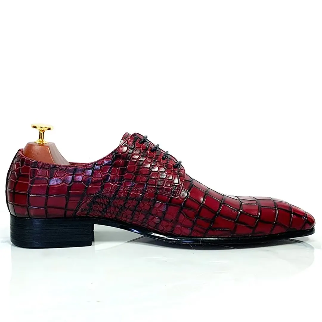 LeatherLux Genuine Crocodile Patterned Autumn Dress Shoes