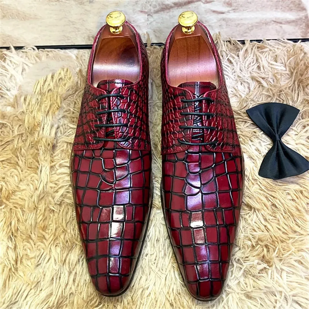 LeatherLux Genuine Crocodile Patterned Autumn Dress Shoes