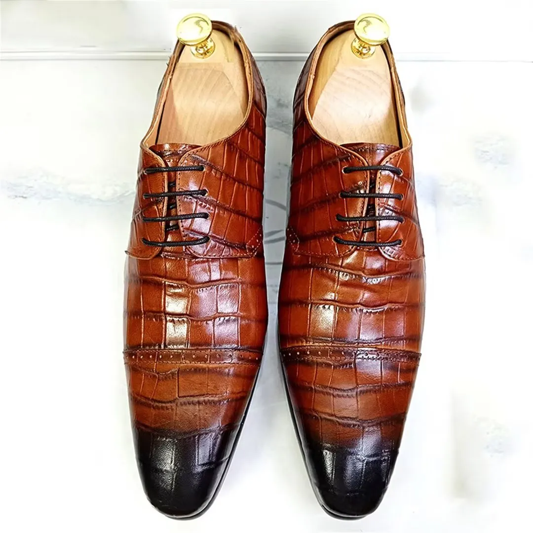 LeatherLux Genuine Crocodile Patterned Autumn Dress Shoes