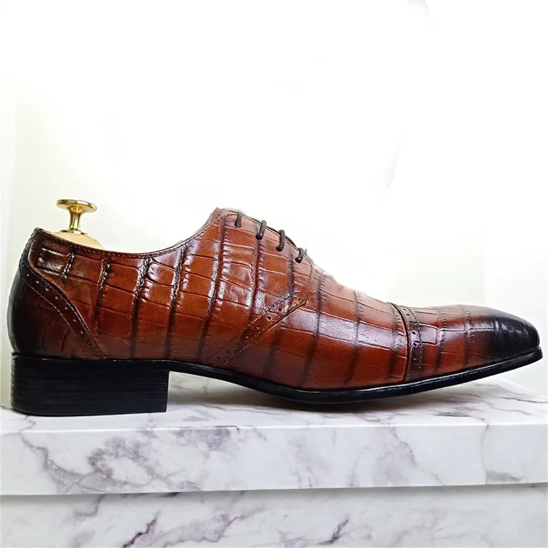 LeatherLux Genuine Crocodile Patterned Autumn Dress Shoes