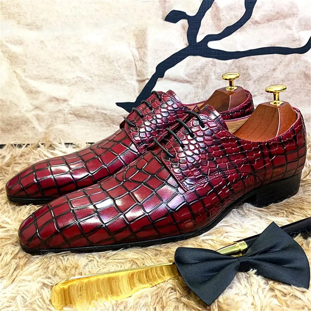 LeatherLux Genuine Crocodile Patterned Autumn Dress Shoes