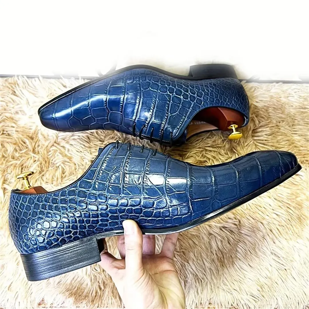 LeatherLux Genuine Crocodile Patterned Autumn Dress Shoes