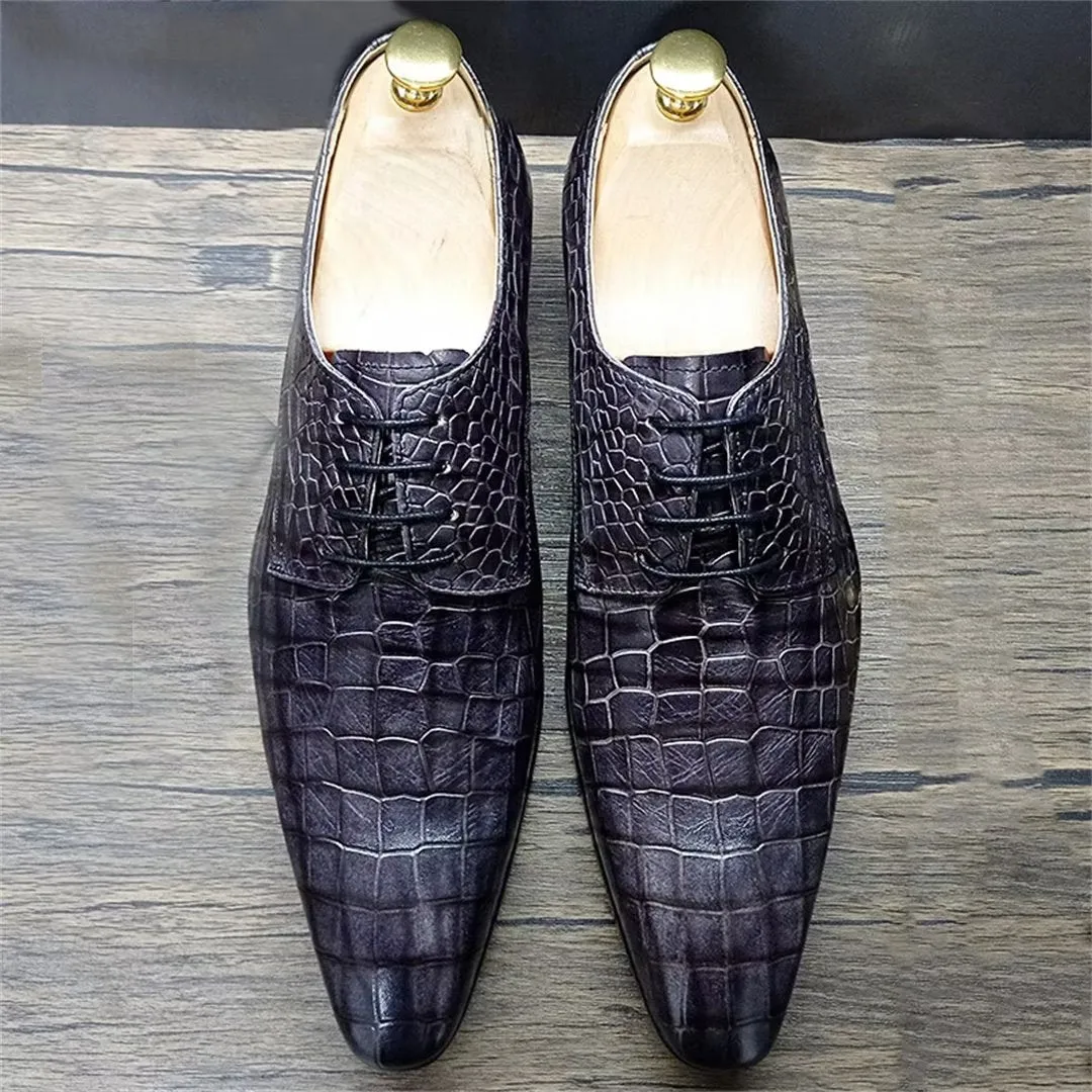 LeatherLux Genuine Crocodile Patterned Autumn Dress Shoes