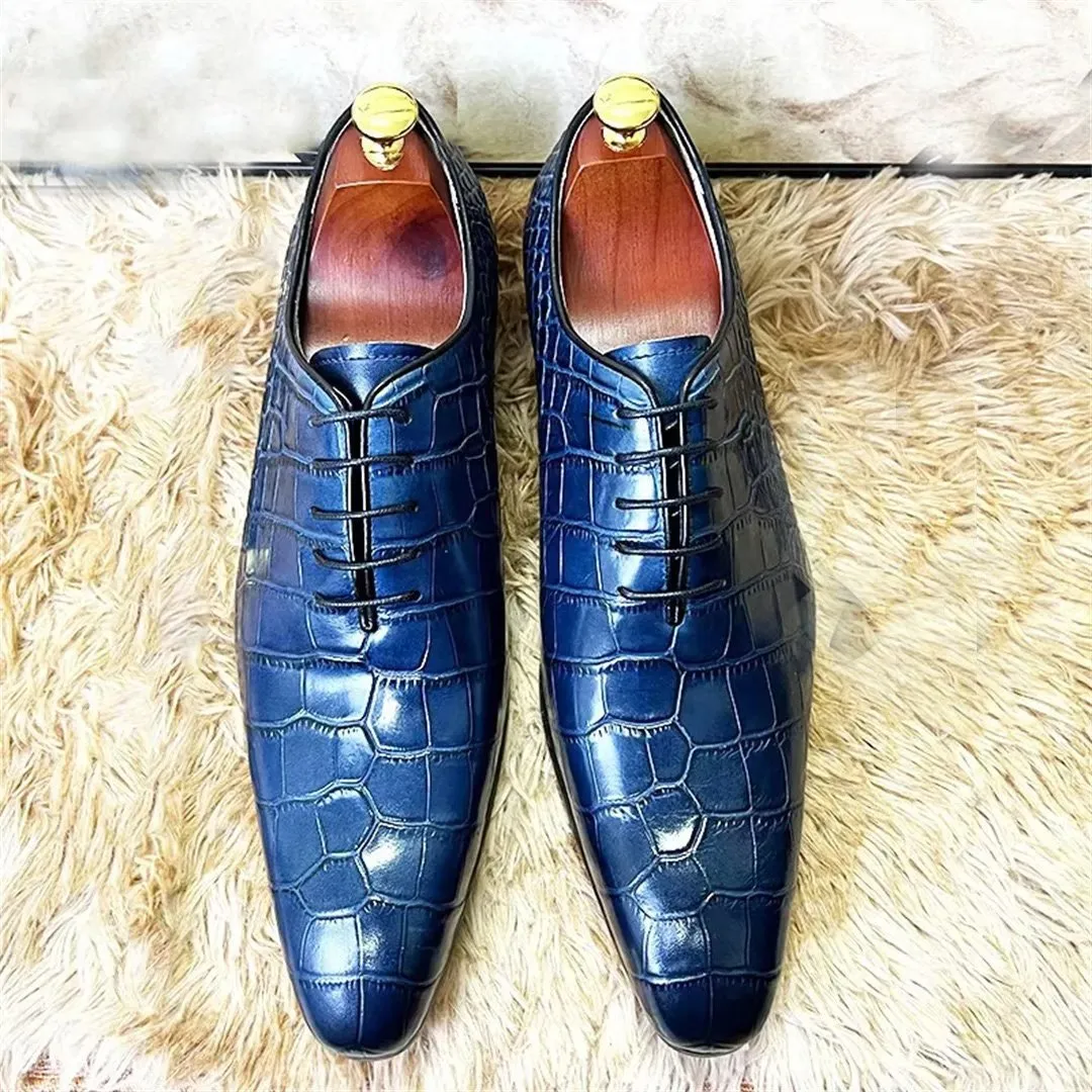 LeatherLux Genuine Crocodile Patterned Autumn Dress Shoes