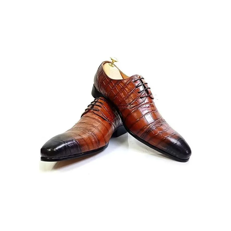 LeatherLux Genuine Crocodile Patterned Autumn Dress Shoes