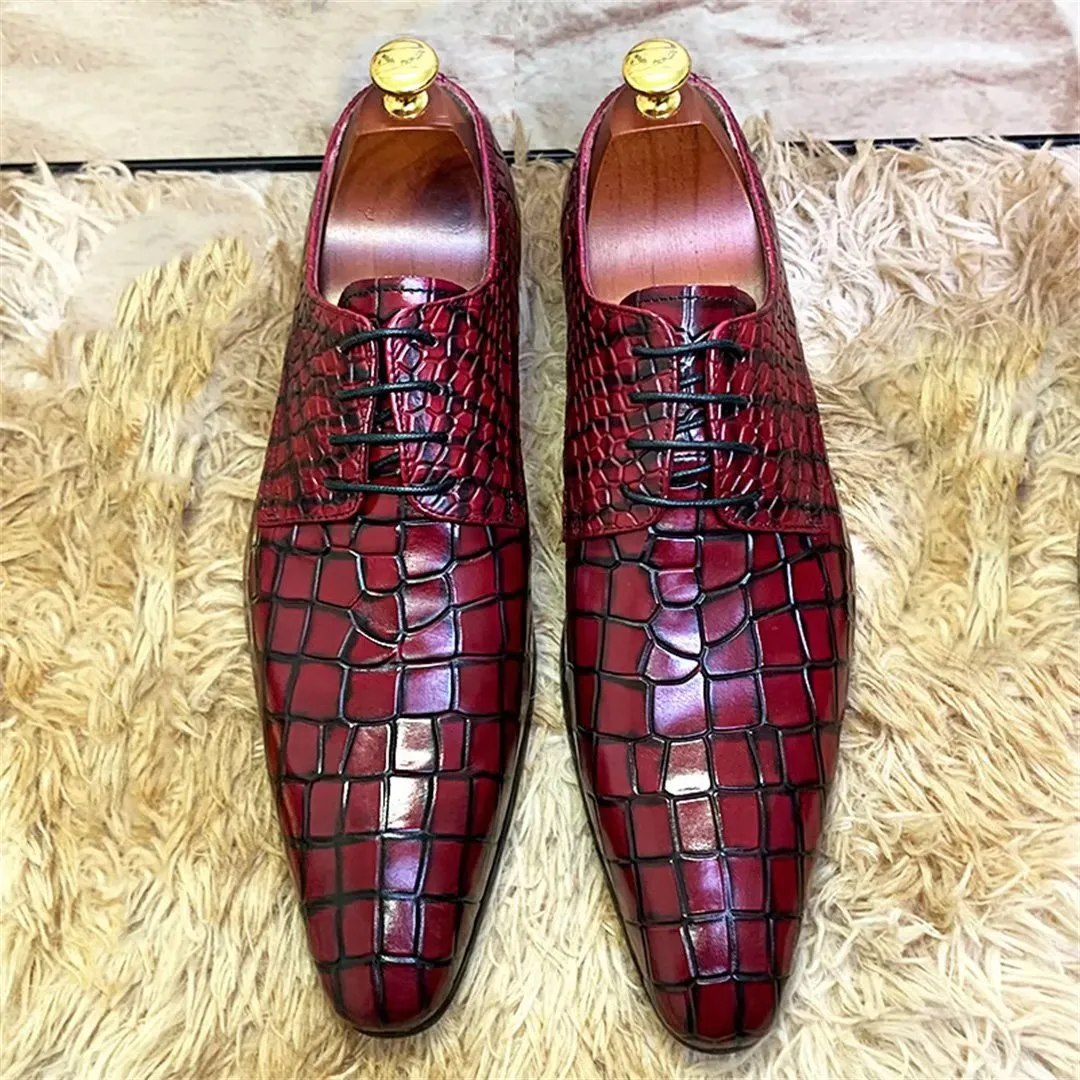 LeatherLux Genuine Crocodile Patterned Autumn Dress Shoes