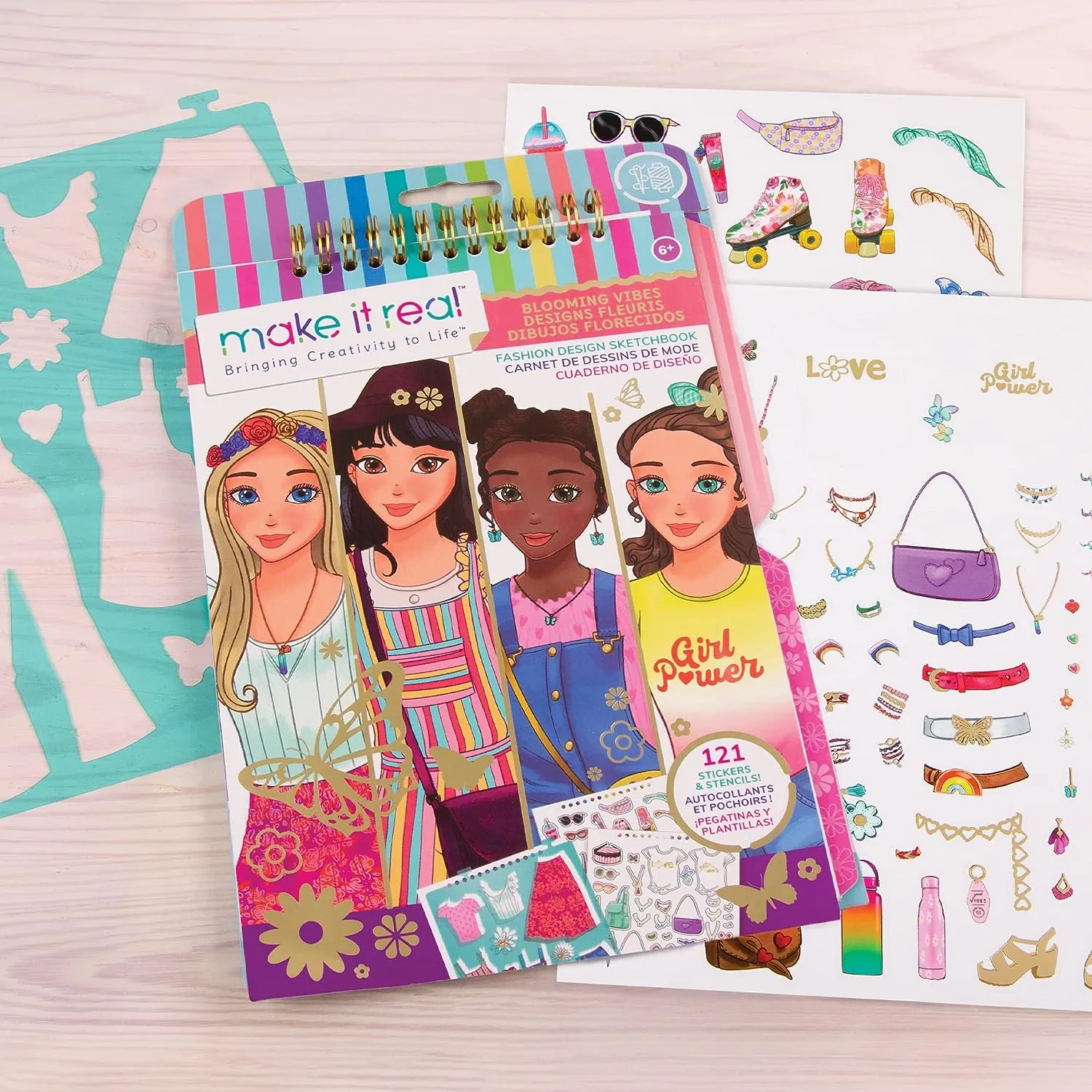 Make It Real - Fashion Design Sketchbook: Blooming Vibes - Fashion Sketchbook for Girls - Kids Fashion Design Kit