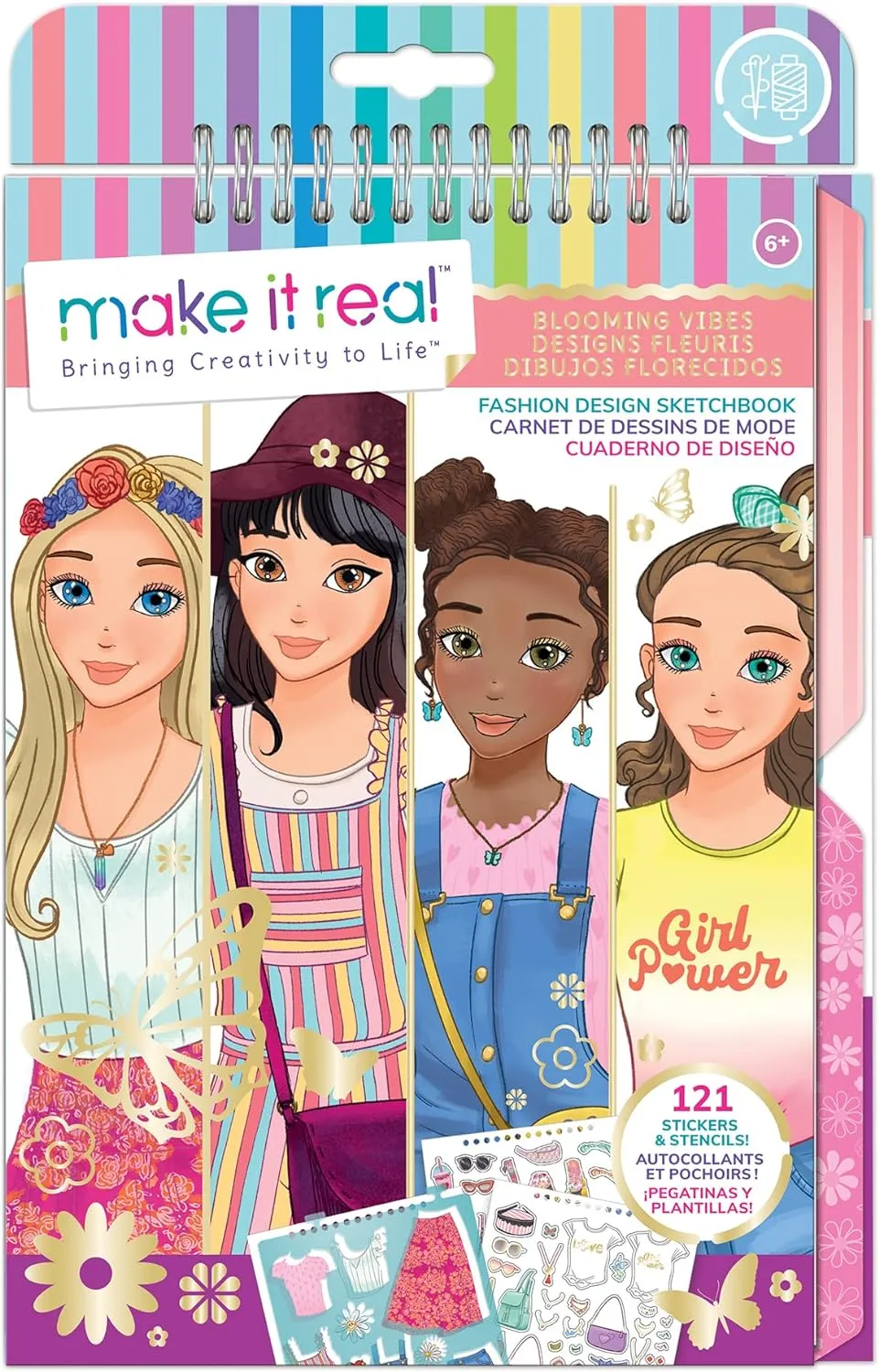 Make It Real - Fashion Design Sketchbook: Blooming Vibes - Fashion Sketchbook for Girls - Kids Fashion Design Kit