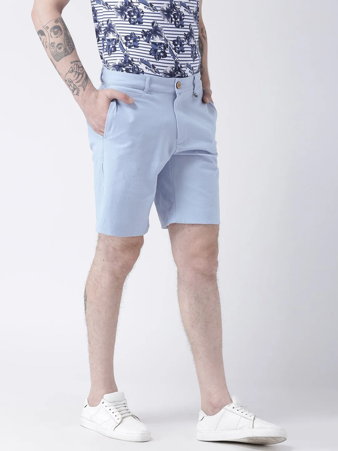 Men Blue Solid Chino Shorts