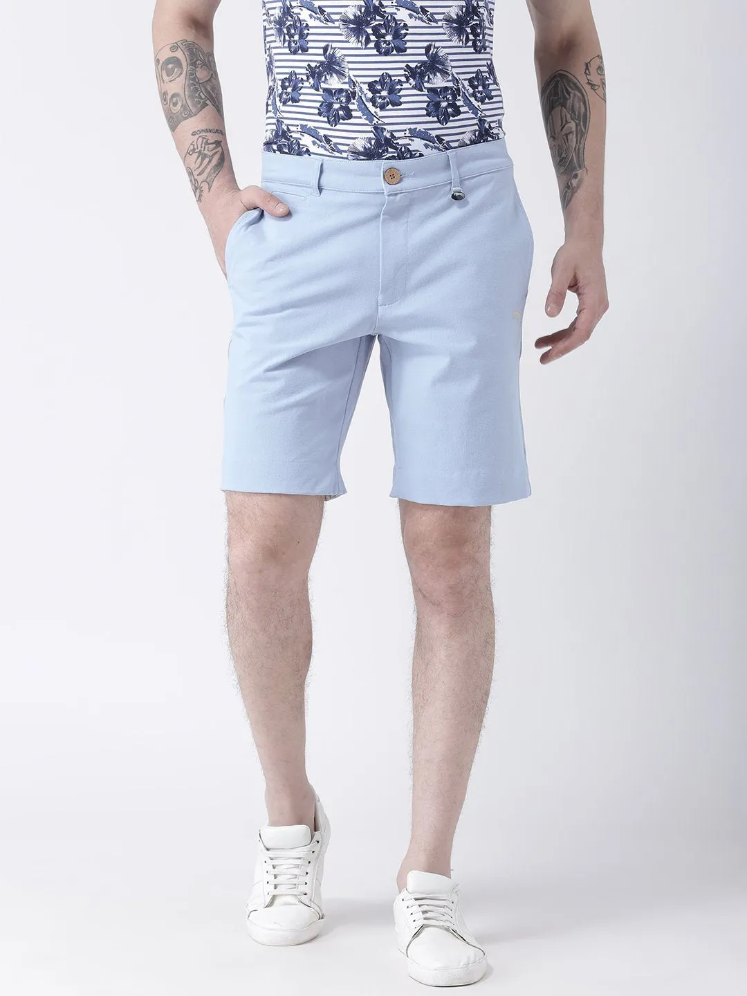 Men Blue Solid Chino Shorts