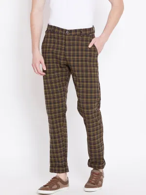 Men Brown Checked Casual Regular Fit Trousers