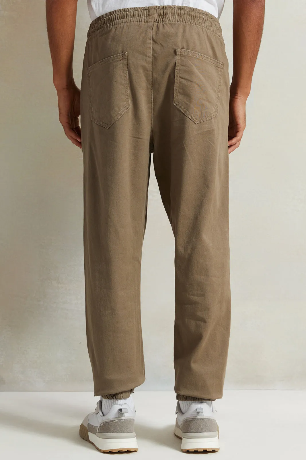 Men Brown Solid Twill Jogger