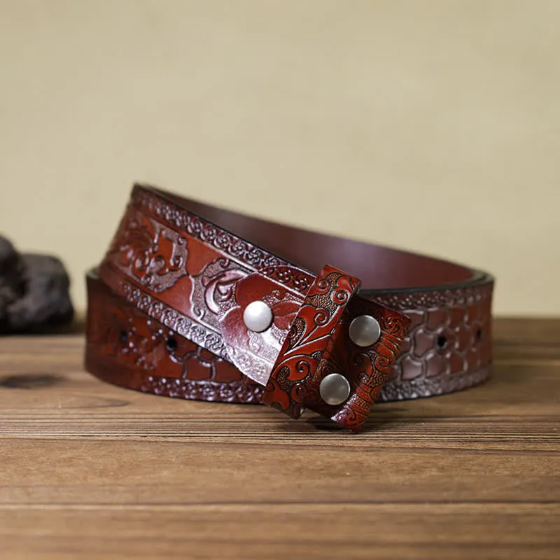 Men's DIY Flying Dragon Hidden Folding Knife Leather Belt