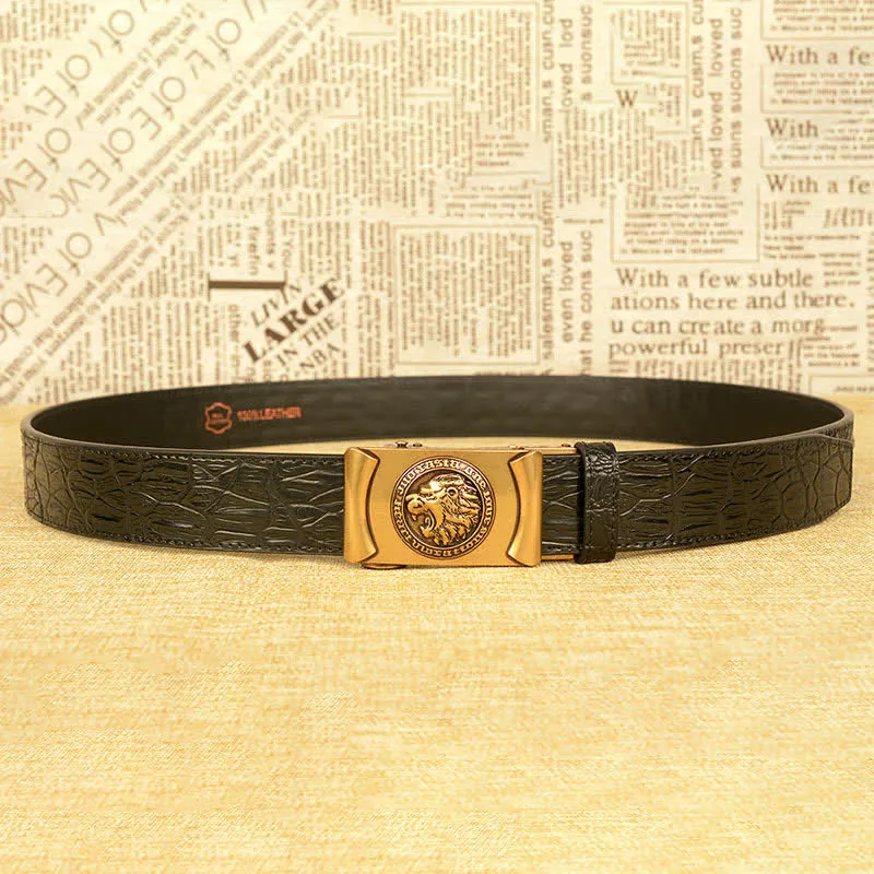 Men's Lion Head Alligator Pattern Leather Belt